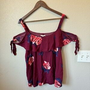 Maurices Red Ruffled Tie Front Blouse